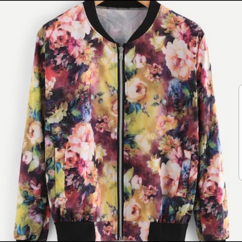 Boutique Floral Bomber Jacket Size M Multicolor & Black